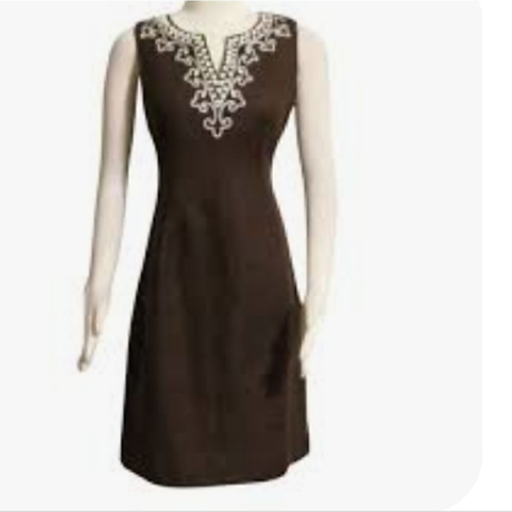 Talbots Brown Linen Sleeveless Dress Sz 4